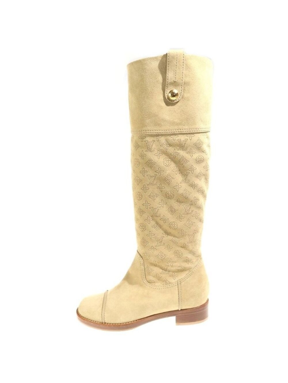 Louis Vuitton Perforated Monogram Suede Leather Long Boots Beige